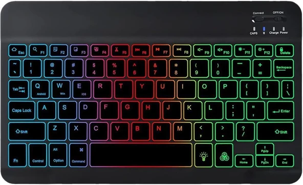 Hegitech X20 8" Uyumlu Kablosuz Bluetooth Şarjlı Rgp 7 Renk Işıklı Klavye