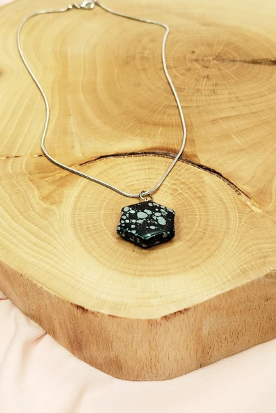 Obsidyen Doğal Taşı Zincirli El Yapımı Kolye Uç: 2 cm Zincir: 20 cm Kutulu - 4
