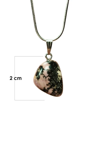 Rodonit Doğal Taşı Zincirli El Yapımı Kolye Uç: 2 cm Zincir: 20 cm Kutulu - 2