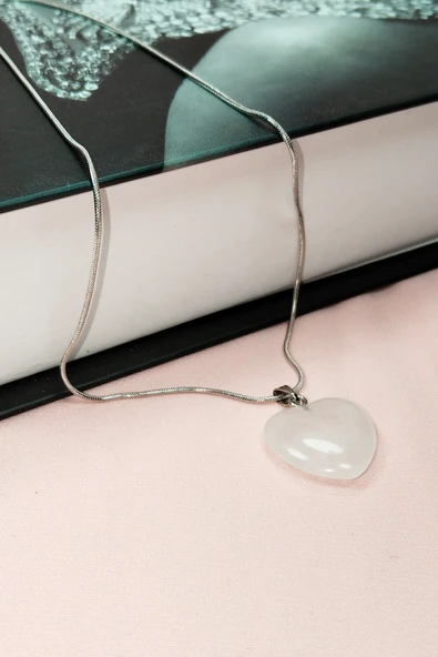 Pembe Kuvars Doğal Taşı Zincirli El Yapımı Kolye Uç: 2 cm Zincir: 20 cm Kutulu - 5