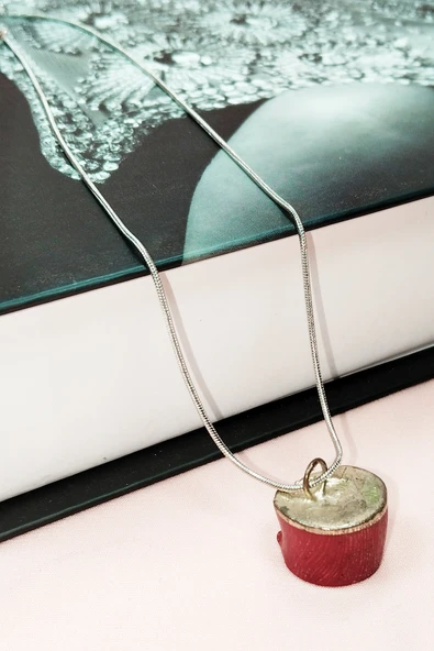 Mercan Doğal Taşı Zincirli El Yapımı Kolye Uç: 1,5 cm Zincir: 20 cm Kutulu - Resim 4