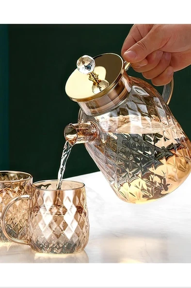 Kabartmalı Bambu Kapaklı Borosilikat Cam Demlik 1500ml CM-2005 - Resim 2