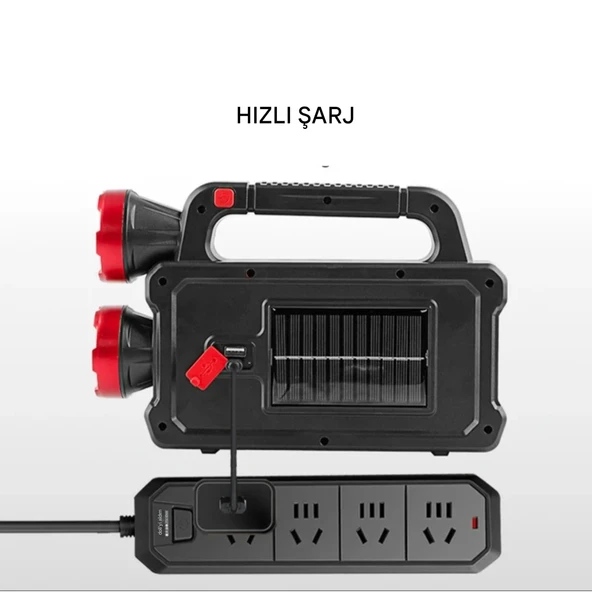 SOLAR PANELLİ ÇOK FONKSİYONLU TELEFON ŞAJ ÖZELLİKLİ EL FENERİ IŞILDAK 2 AMPUL - 5