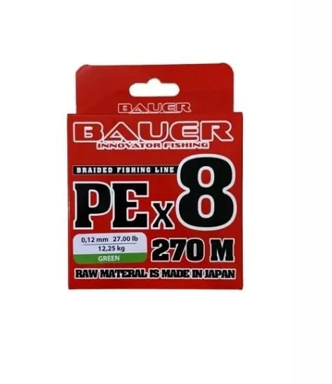 BAUER BRAIDED PE X8 GREEN 270MT İP MİSİNA 0,12MM - 2