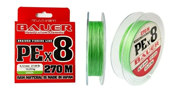 BAUER BRAIDED PE X8 GREEN 270MT İP MİSİNA 0,12MM