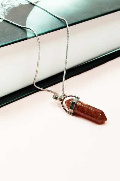 Jasper Doğal Taşı Zincirli El Yapımı Tasarımlı Kolye Uç: 3,5 cm Zincir: 20 cm Kutulu - 3