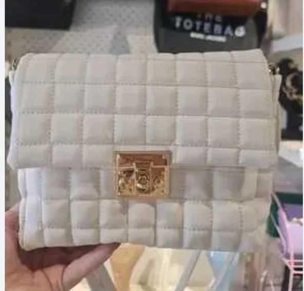 2 GÖZLÜ ASTARLI KAPİTONE DİKİŞLİ BEYAZ KADIN OMUZ VE ÇAPRAZ ÇANTA - 2