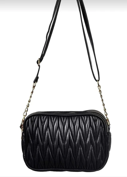 KADIN SİYAH 3 GÖZLÜ KAPİTONELİ ÇAPRAZ VE OMUZ ÇANTASI - 3