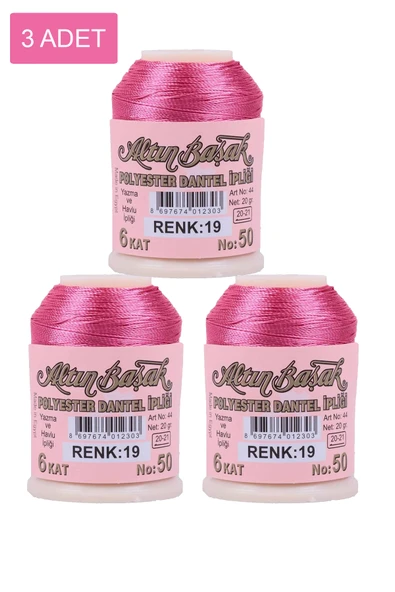 3 Adet Altınbaşak Oya ve Dantel İpi 20 gr - No: 019