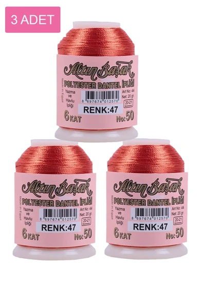 3 Adet Altınbaşak Oya ve Dantel İpi 20 gr - No: 047