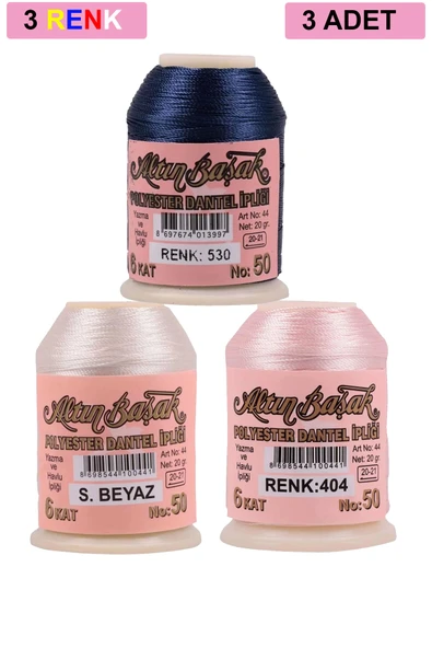 3 Adet Altınbaşak Oya ve Dantel İpi 20 gr - No: Ş.BEYAZ - 404 - 530