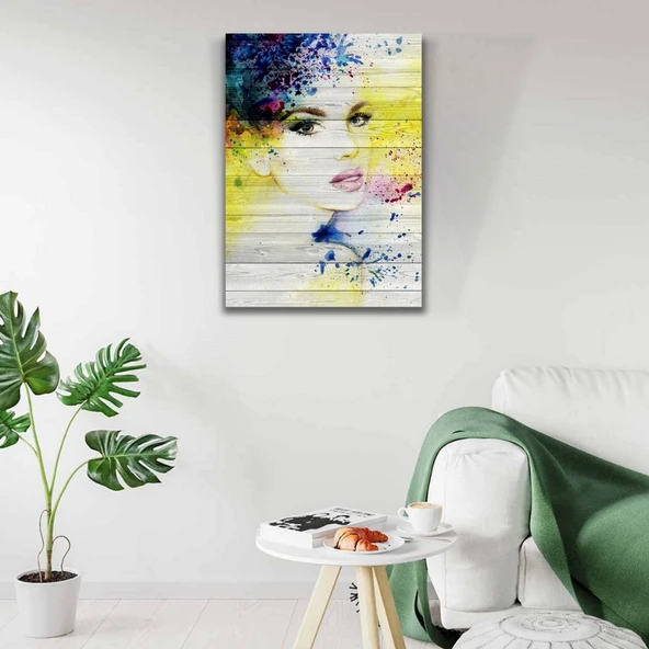 Sarı Beyaz Tonlarda Kadın Portresi Kanvas Tablo 50 x 70 - 2