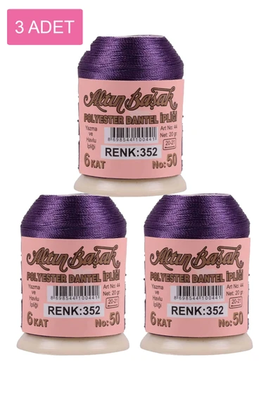 3 Adet Altınbaşak Oya ve Dantel İpi 20 gr - No: 352