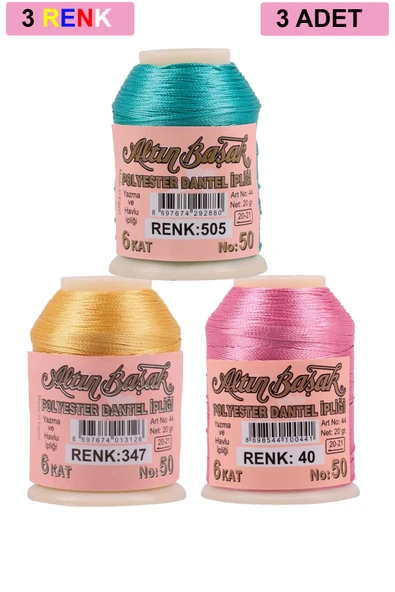 3 Adet Altınbaşak Oya ve Dantel İpi 20 gr - No: 347 - 040 - 505