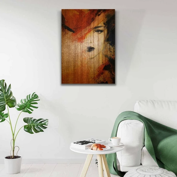 Kahve Tonlarda Kadın Portresi Kanvas Tablo 50 x 70 - Resim 2
