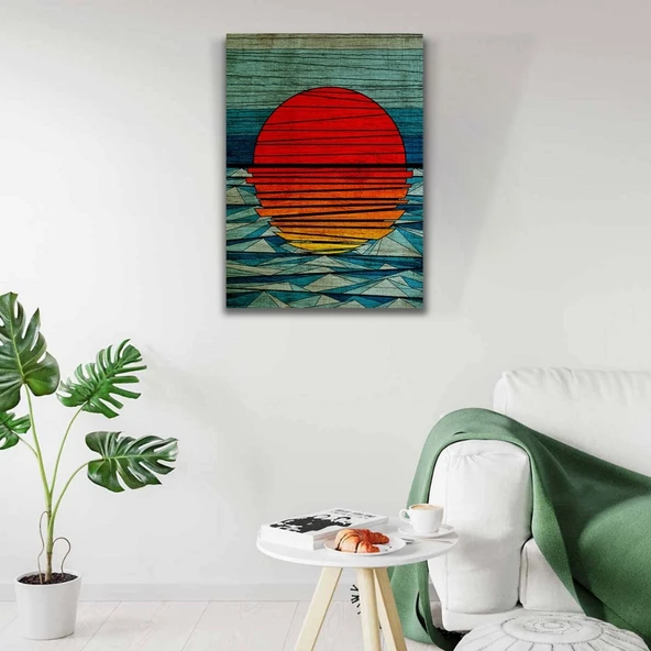 Mavi Kırmızı Soyut Günbatımı Kanvas Tablo 50 x 70 - Resim 2