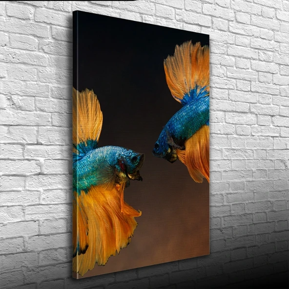 İki Mavi Balık Kanvas Tablo 50 x 70 - Resim 2