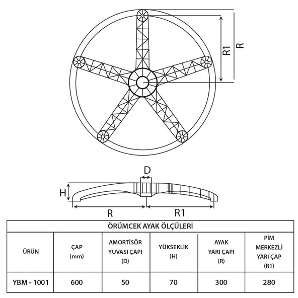Türksit Ofis Koltuğu Yedek Parça 70'lik Plastik Ayak - 2