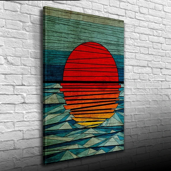 Mavi Kırmızı Soyut Günbatımı Kanvas Tablo 50 x 70 - Resim 3