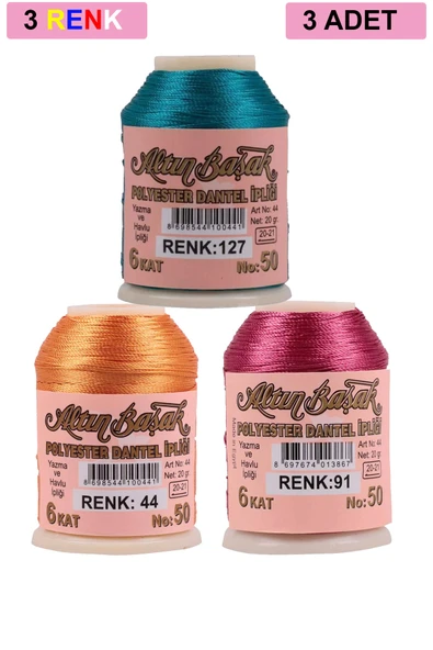 3 Adet Altınbaşak Oya ve Dantel İpi 20 gr - No: 044 - 091 - 127 ürün görseli 1