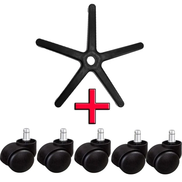 Türksit Ofis Koltuğu Yedek Parça Plastik Ayak 70'Lik+5'Li Tekerlek Seti