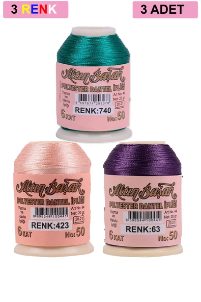 3 Adet Altınbaşak Oya ve Dantel İpi 20 gr - No: 423 - 063 - 740