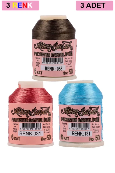 3 Adet Altınbaşak Oya ve Dantel İpi 20 gr - No: 031 - 131 - 956