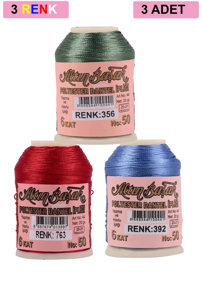 3 Adet Altınbaşak Oya ve Dantel İpi 20 gr - No: 763 - 392 - 356