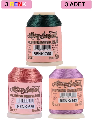 3 Adet Altınbaşak Oya ve Dantel İpi 20 gr - No: 639 - 553 - 755