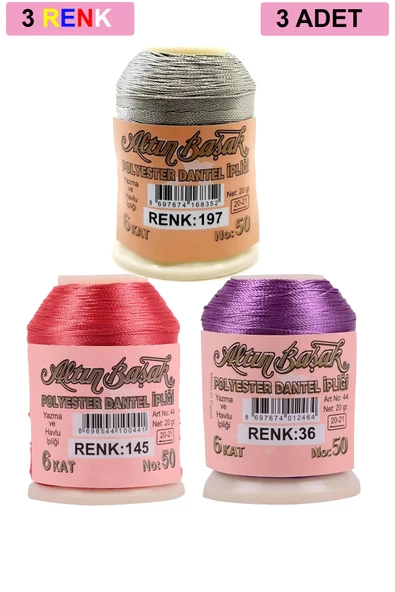 3 Adet Altınbaşak Oya ve Dantel İpi 20 gr - No: 145 - 036 - 197
