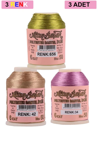3 Adet Altınbaşak Oya ve Dantel İpi 20 gr - No: 042 - 034 - 656