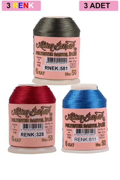 3 Adet Altınbaşak Oya ve Dantel İpi 20 gr - No: 328 - 811 - 581