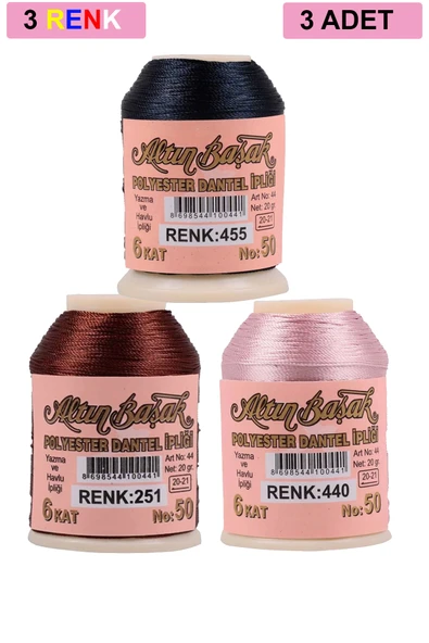 3 Adet Altınbaşak Oya ve Dantel İpi 20 gr - No: 251 - 440 - 455
