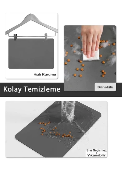 MAtGo Pati Süper Mood Deri Nazar Etme Krem Beslenme Matı Kaymaz Su Geçirmez Kedi Köpek Mama Paspası 50x70cm - 3