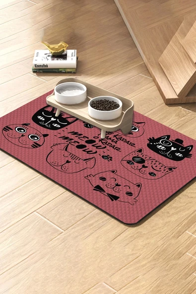 MAtGo Pati Süper Mood Deri Ne Kadar Mama O Kadar Miyav Pembe Beslenme Matı Kedi Köpek Mama Paspası 50x70cm ürün görseli