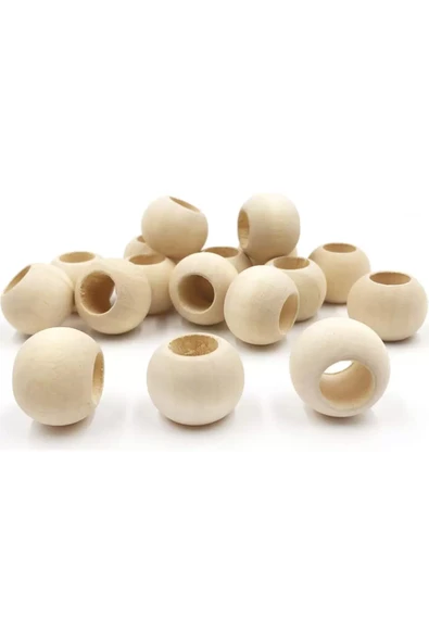 20 Gr (20 Adet) Ahşap Boncuk 15 mm çap x 10 mm Delik Doğal Yuvarlak Ahşap Makrome El İşi Çanta - Resim 3