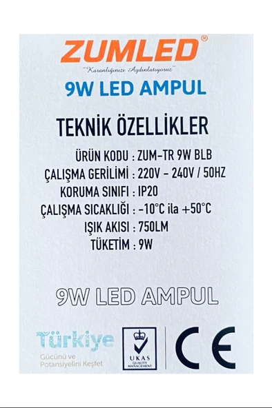 Zumled 9W Beyaz LED Ampul 201 - Resim 2