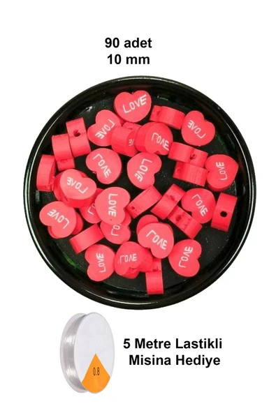 90 Adet 10 mm Polimer Kil Fimo Boncuk Takı Bileklik + 5 Metre Lastikli Misina Hediye - Kalp Love ürün görseli 1