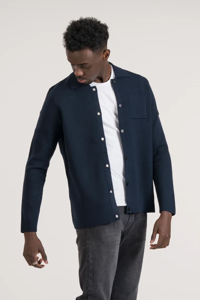 Yakalı Çıtçıt Kapamalı Tek Cepli Slimfit Polyamid Karışımlı Ceket Gömlek - Resim 4