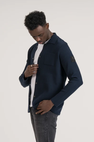 Yakalı Çıtçıt Kapamalı Tek Cepli Slimfit Polyamid Karışımlı Ceket Gömlek - Resim 3