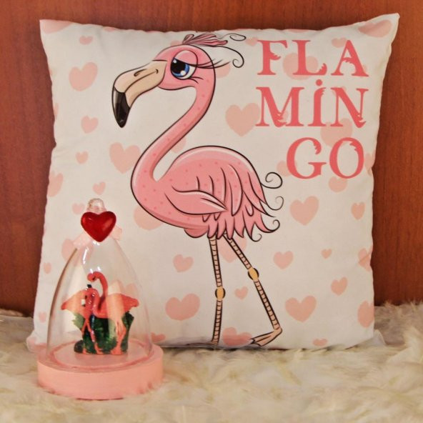 Flamingo Puf Yastık Flamingo Fanus Biblo Hediye Seti - 1