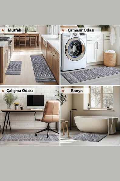 Valerine Life Papatyalı Krem Rengi Mutfak Matı Halısı Yıkanır Kaymaz Taban Tezgah Önü Paspası İkili Set - 4