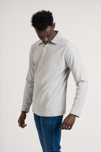 Gömlek Yaka Hafif Armürlü Slimfit Uzun Kol Sweatshirt - 2