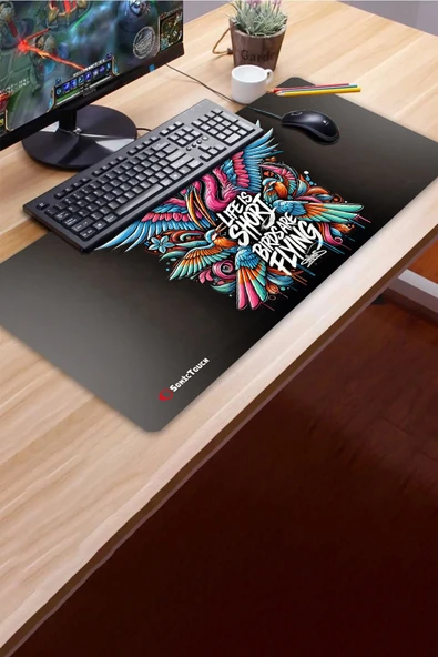 SonicTouch UltraGrand Hayat Kısa Kuşlar Uçuyor Grafiti Xxl Sıvı Geçirmez Gamer Oyuncu Klavye Mouse Pad 40x90Cm - 3