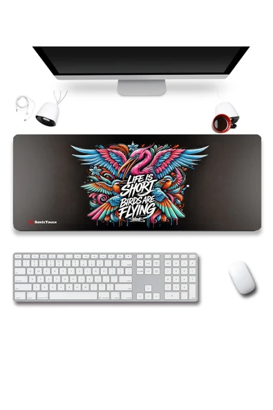 SonicTouch UltraGrand Hayat Kısa Kuşlar Uçuyor Grafiti Xxl Sıvı Geçirmez Gamer Oyuncu Klavye Mouse Pad 40x90Cm - 2