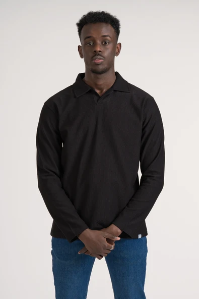 Gömlek Yaka Hafif Armürlü Slimfit Uzun Kol Sweatshirt - 10