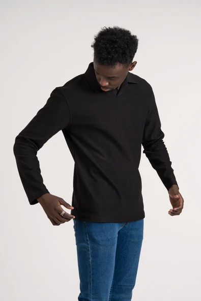 Gömlek Yaka Hafif Armürlü Slimfit Uzun Kol Sweatshirt - 9