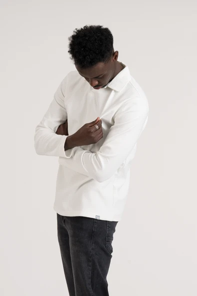 Gömlek Yaka Hafif Armürlü Slimfit Uzun Kol Sweatshirt - 6