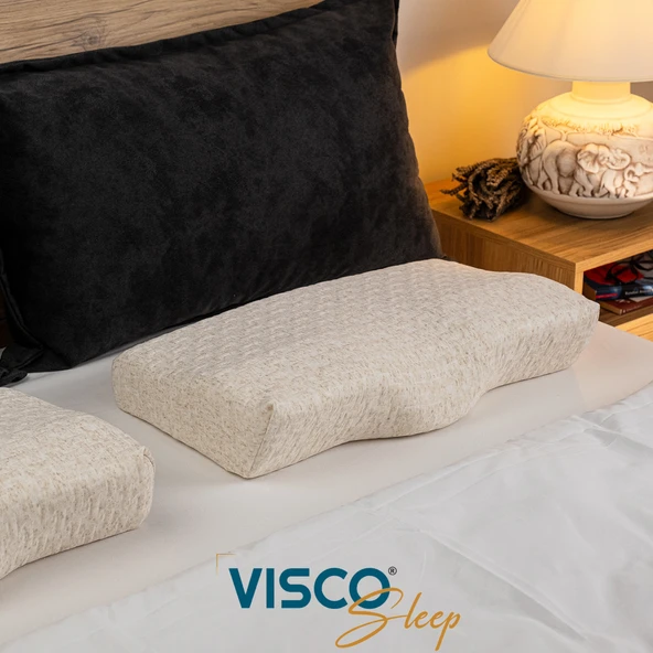 Ortopedik Visco Yastık Boyun Formu İçin Özel Tasarım Hermosa Keten Kılıflı Ergonomik 60x35x11-7 Cm - 3