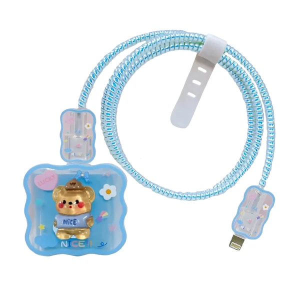 iPhone 18/20W Adaptör Uyumlu Kablo ve Şarj Başlık Koruyucu 4lü Set - 12